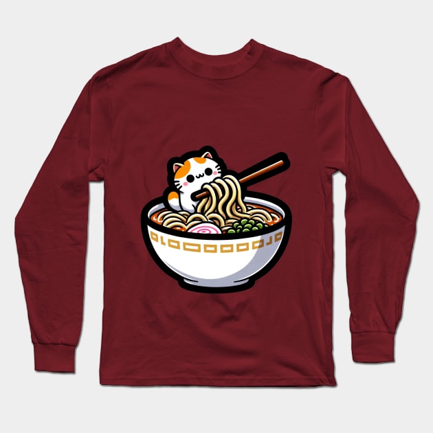 Ramen and Cat Long Sleeve T-Shirt by WorldByFlower